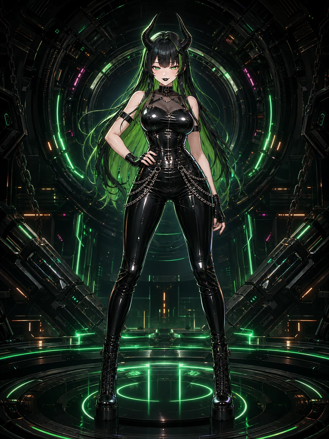 Rina at the center of a neon drain reactor